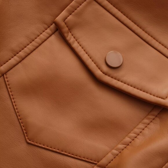 Women Brown Cropped Moto Biker Short Comfortable Pu Faux Leather Fashion Jacket - Picture 5 of 7